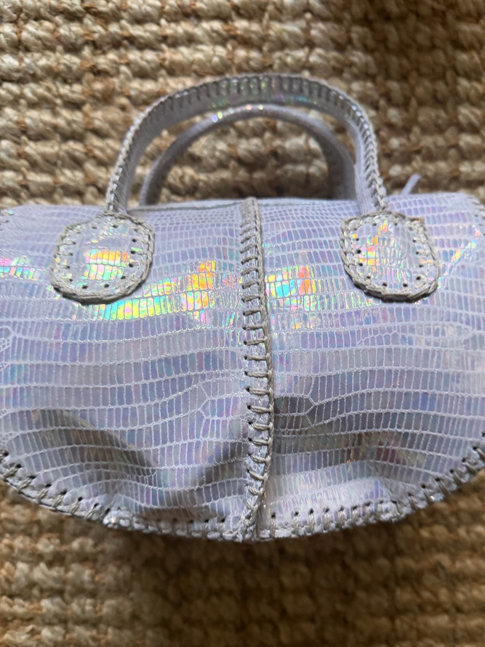Carlos Falchi Fatto a Mano Lavender Iridescent Lizard embossed Leather Bag